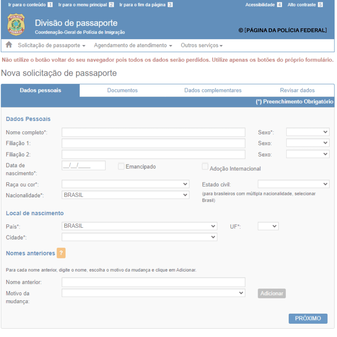 Formulário de Passaporte