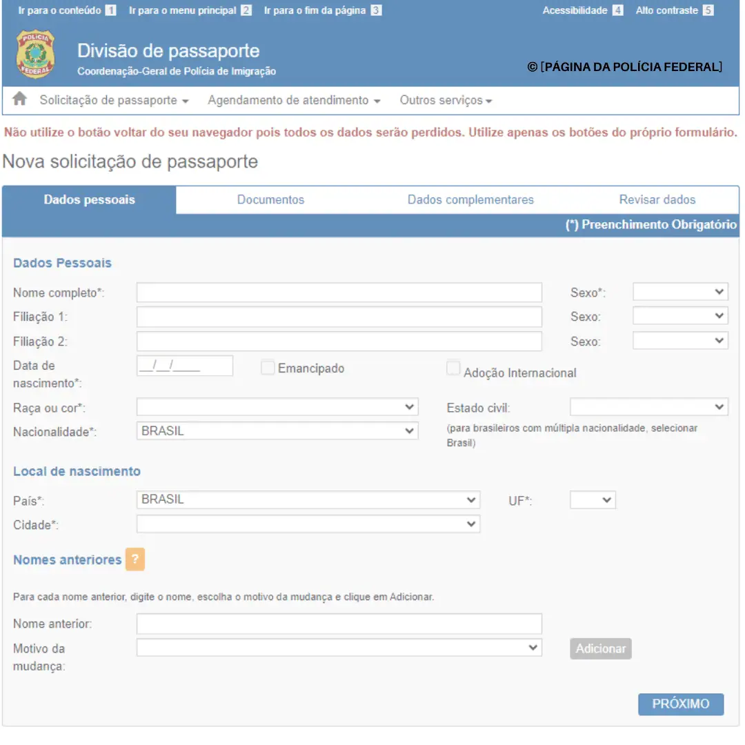 Formulário de Passaporte Formulário de Passaporte