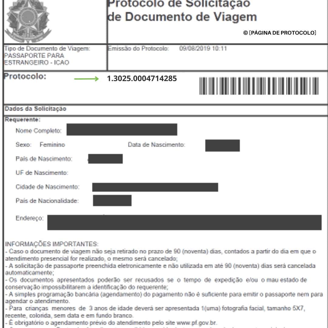 Protocolo do pedido de Passaporte Brasileiro