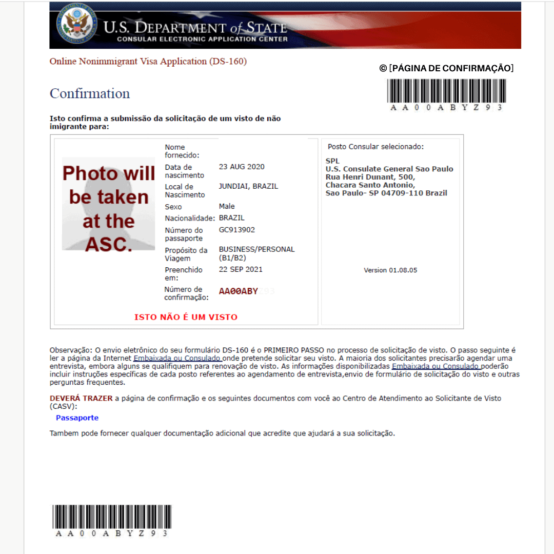 página de confirmação ds-160